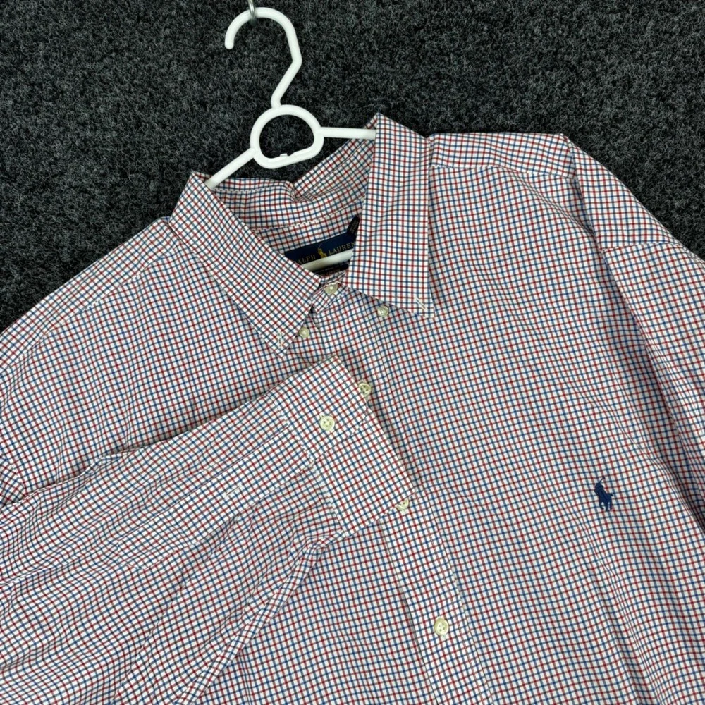 Ralph Lauren Mens 3XB Shirt Red Blue Check Cotton Stretch Button Down Tall
